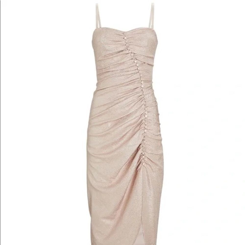 NWT Jonathan Simkhai Metallic Ruched Bustier Midi Dress | Size 0 | Blush Pink